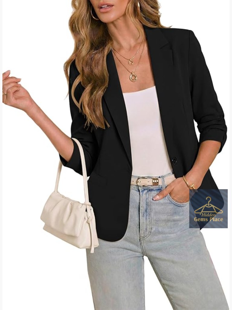 Womens Blazer Jacket 3/4 Sleeve Business Casual Workwear